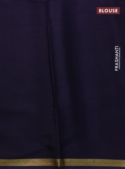 Pure mysore silk saree lavender and deep violet with kalamkari digital prints & zari buttas and long zari woven border