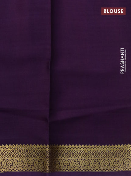 Pure mysore silk saree cream and deep purple with kalamakri digital prints and long zari woven border