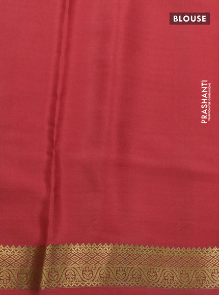 Pure mysore silk saree black and peach shade with kalamakri digital prints and long zari woven border