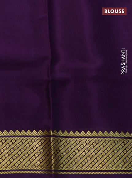 Pure mysore silk saree lavender and violet with zari stripe weaves and long kalamkari digital printed border