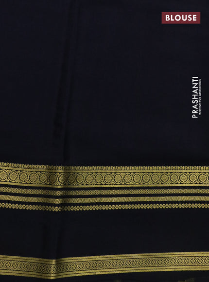 Pure mysore silk saree pastel blue and black with allover floral digital prints and rettapet zari woven border