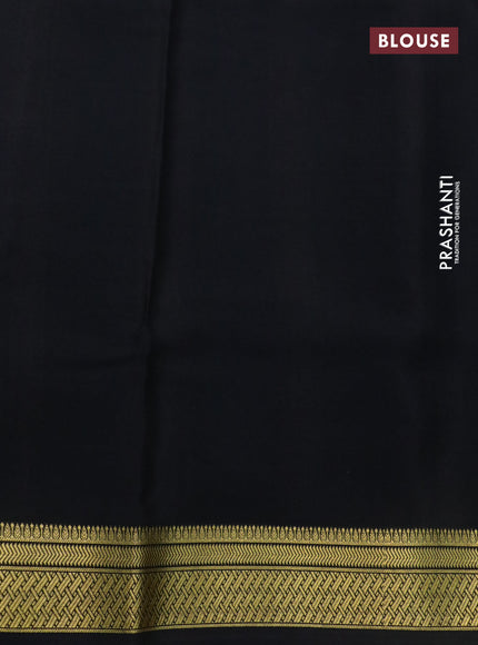 Pure mysore silk saree cream and black with kalamkari digital prints and long zari woven border