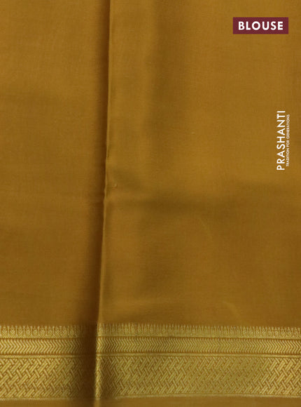 Pure mysore silk saree deep maroon and dark mustard with kalamkari digital prints and long zari woven border