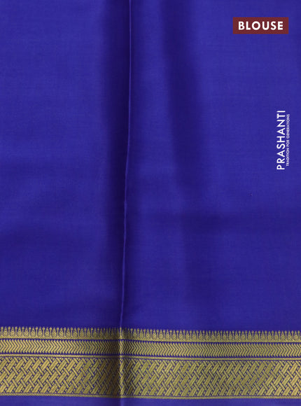 Pure mysore silk saree lavender shade and blue with kalamkari digital prints and long zari woven border
