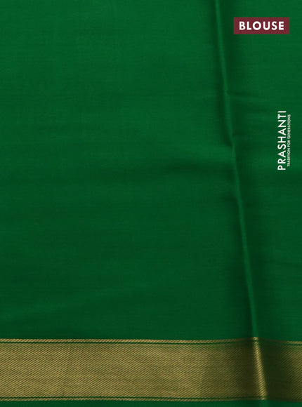 Pure mysore silk saree mustard yellow and green with kalamkari digital prints and long zari woven border