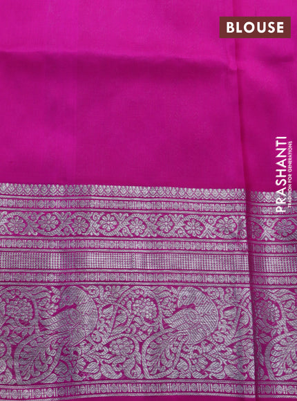 Venkatagiri silk saree dual shade of pinkish orange and pink with silver zari woven buttas and long silver zari woven border