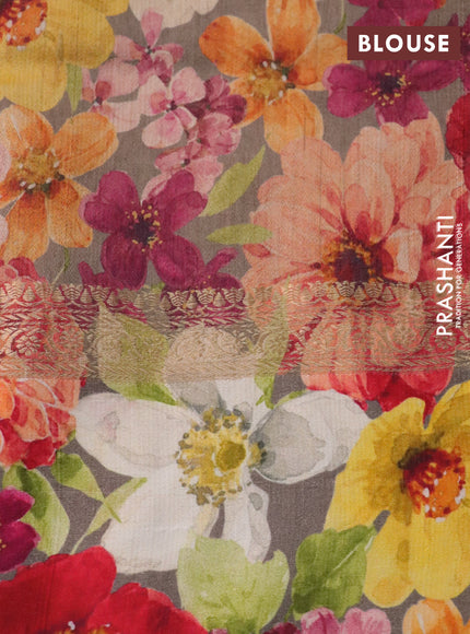 Banarasi tussar silk saree grey with zari woven buttas and zari woven floral digital printed border