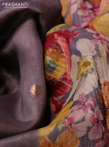 Banarasi tussar silk saree pastel brown with zari woven buttas and zari woven floral digital printed border
