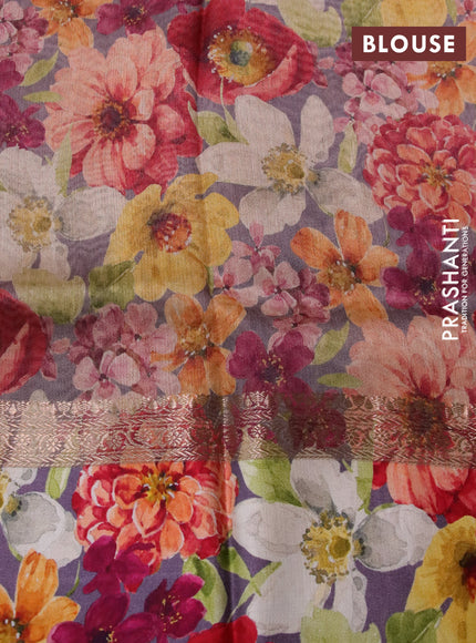 Banarasi tussar silk saree pastel brown with zari woven buttas and zari woven floral digital printed border