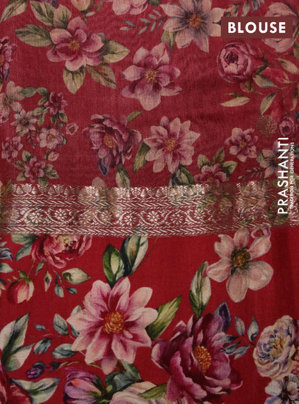 Banarasi tussar silk saree maroon with zari woven buttas and zari woven floral digital printed border