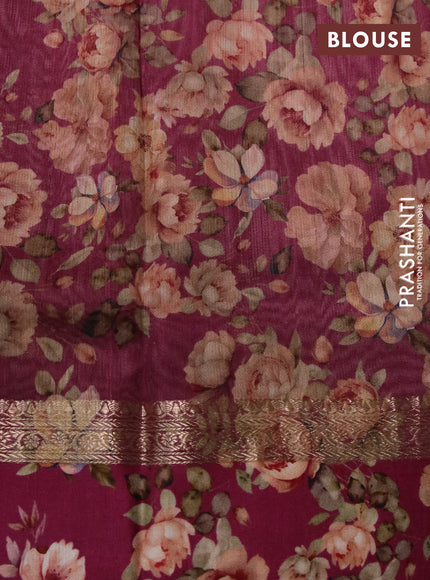 Banarasi tussar silk saree maroon and magenta pink with zari woven buttas and zari woven floral digital printed border