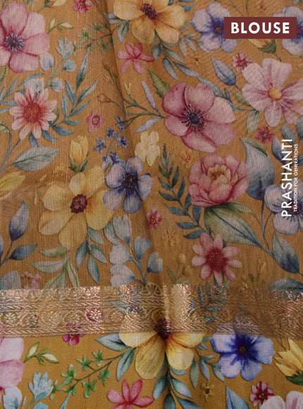 Banarasi tussar silk saree dark mustard and mustard yellow with zari woven buttas and zari woven floral digital printed border