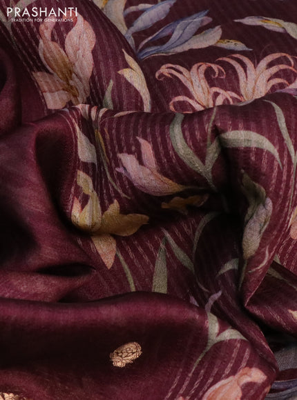 Banarasi tussar silk saree maroon with zari woven buttas and zari woven floral digital printed border