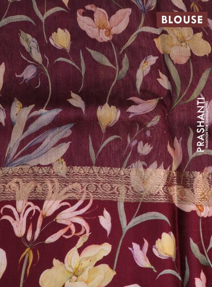 Banarasi tussar silk saree maroon with zari woven buttas and zari woven floral digital printed border
