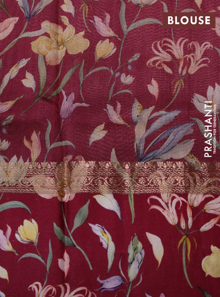 Banarasi tussar silk saree maroon with zari woven buttas and zari woven floral digital printed border