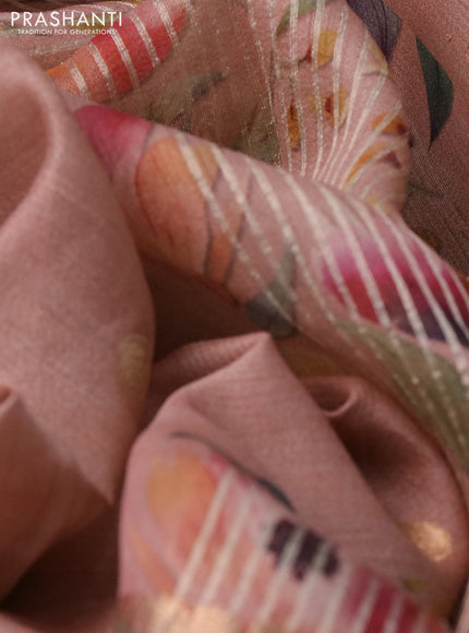 Banarasi tussar silk saree pastel brown and pastel pink with zari woven buttas and zari woven floral digital printed border