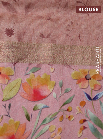 Banarasi tussar silk saree pastel brown and pastel pink with zari woven buttas and zari woven floral digital printed border