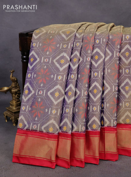 Pochampally tissue silk saree blue shade and red with allover ikat prints and zari woven border