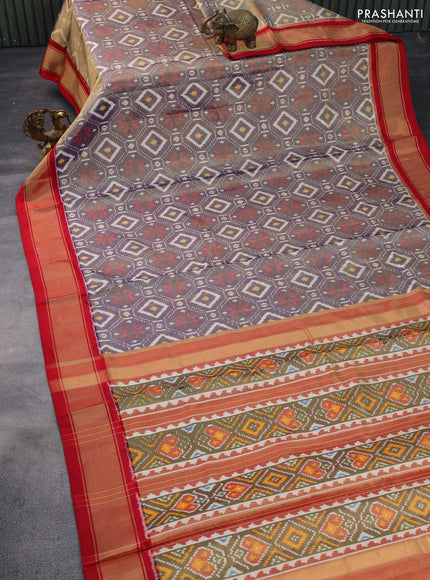 Pochampally tissue silk saree blue shade and red with allover ikat prints and zari woven border