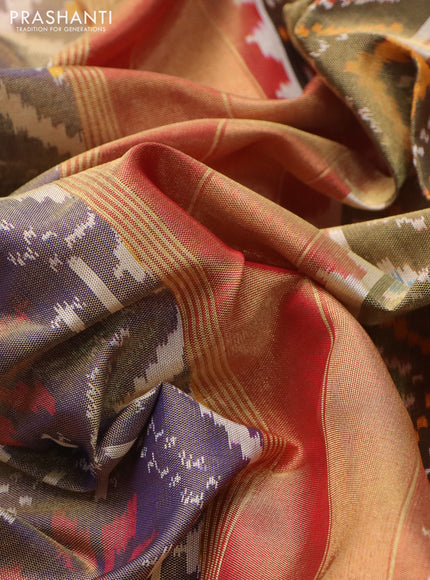 Pochampally tissue silk saree blue shade and red with allover ikat prints and zari woven border