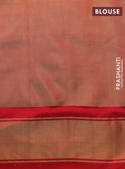 Pochampally tissue silk saree blue shade and red with allover ikat prints and zari woven border