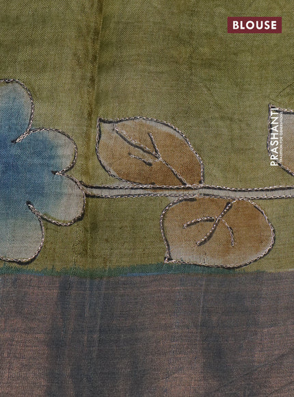 Pure tussar silk saree brown with embroidery work buttas and embroidery work border