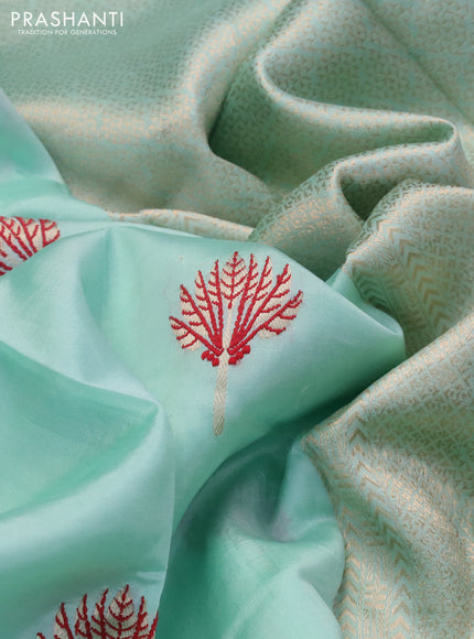 Banarasi katan silk saree teal green shade with thread & zari woven buttas and zari woven border