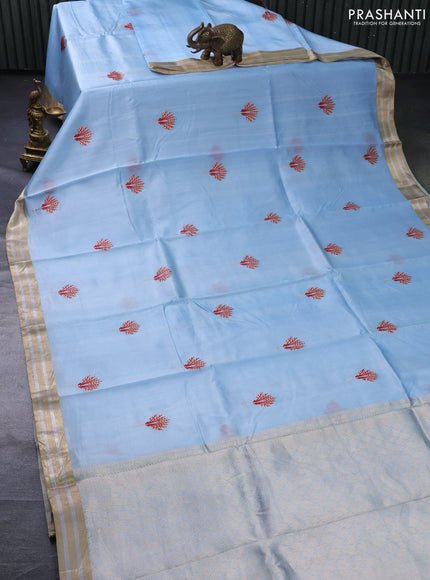 Banarasi katan silk saree light blue with thread & zari woven buttas and zari woven border