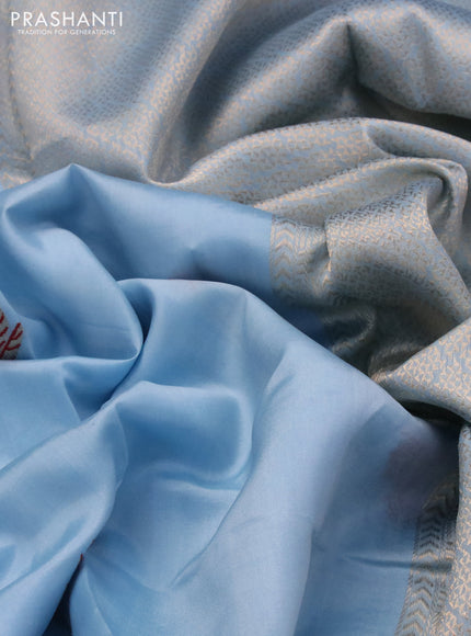 Banarasi katan silk saree light blue with thread & zari woven buttas and zari woven border