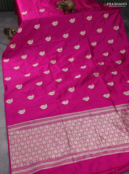 Banarasi katan silk saree magenat pink with paisley zari woven buttas in borderless style