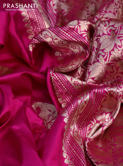 Banarasi katan silk saree magenat pink with paisley zari woven buttas in borderless style
