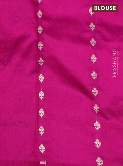 Banarasi katan silk saree magenat pink with paisley zari woven buttas in borderless style