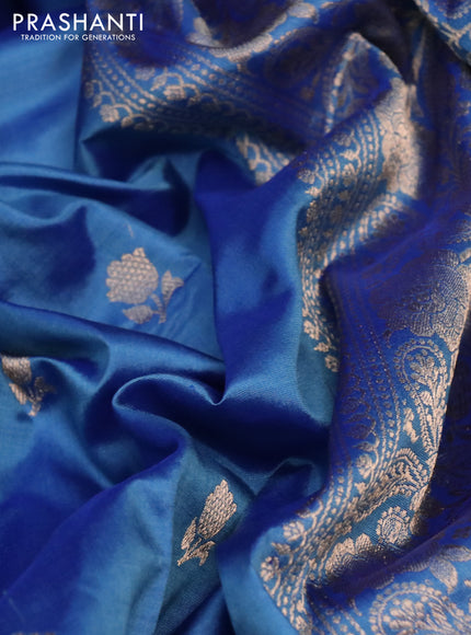 Banarasi katan silk saree blue shade with allover floral zari woven buttas and zari woven border
