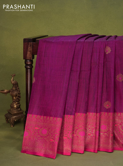 Banarasi handloom dupion silk saree magenta pink and red with woven buttas and woven border