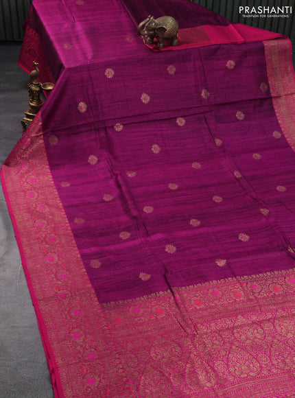 Banarasi handloom dupion silk saree magenta pink and red with woven buttas and woven border