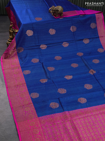 Banarasi handloom dupion silk saree blue and pink with woven buttas and woven border