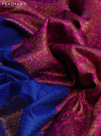 Banarasi handloom dupion silk saree blue and pink with woven buttas and woven border