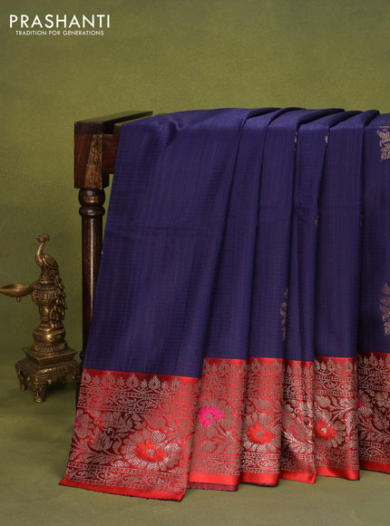 Banarasi handloom dupion silk saree navy blue and red with woven buttas and woven border