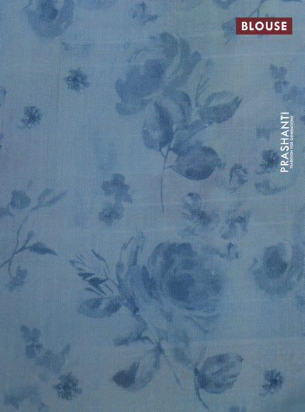 Pure banarasi organza silk saree pastel blue with floral digital prints & zari lines and zari woven border