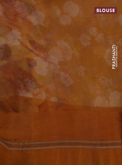 Pure banarasi organza silk saree yellow and orange with floral digital prints and simple border