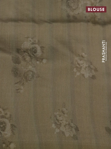 Pure banarasi organza silk saree elaichi green with floral digital prints and small zari woven border