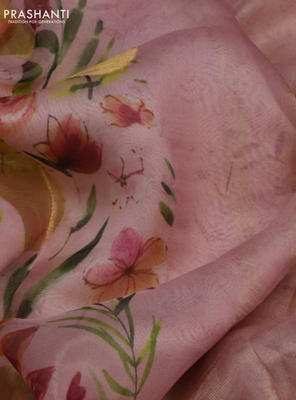 Pure banarasi organza silk saree light pink with floral prints & zari woven buttas and zari woven border