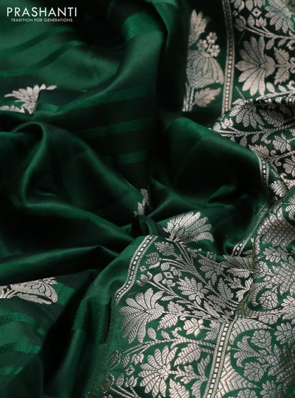 Banarasi poona silk saree green and red with silver zari woven buttas and silver zari woven border