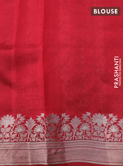 Banarasi poona silk saree green and red with silver zari woven buttas and silver zari woven border