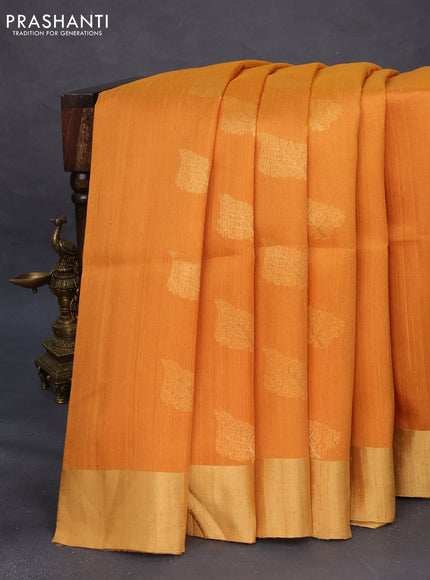 Pure raw silk saree mustard yellow and pink with zari woven buttas and zari woven border