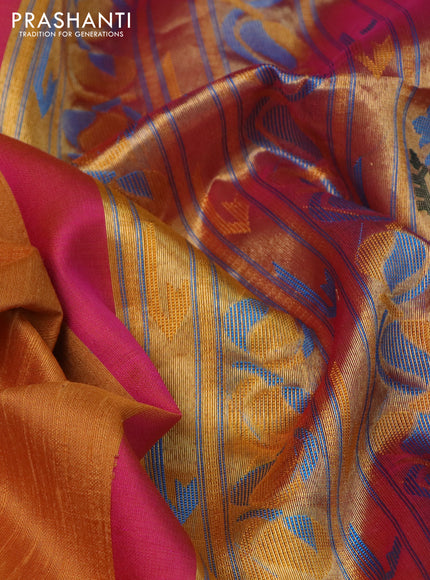 Pure raw silk saree mustard yellow and pink with zari woven buttas and zari woven border