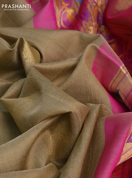 Pure raw silk saree elaichi green and pink with zari woven buttas and zari woven border
