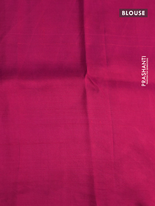 Pure kanchipuram silk saree teal shade and pink with allover pen kalamkari prints in borderless style