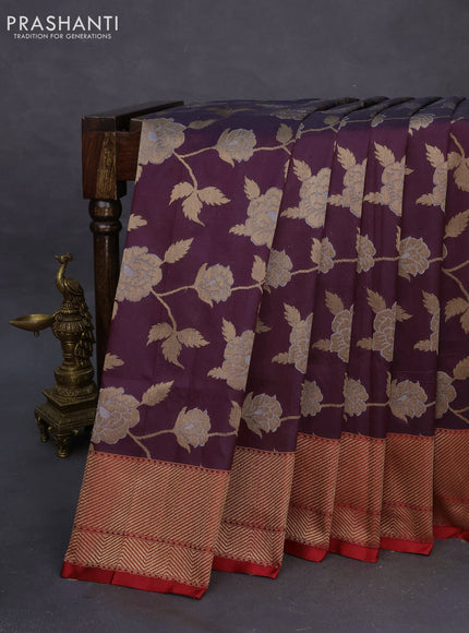 Banarasi uppada silk saree deep maroon and red with allover floral zari weaves and zari woven border