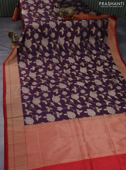 Banarasi uppada silk saree deep maroon and red with allover floral zari weaves and zari woven border